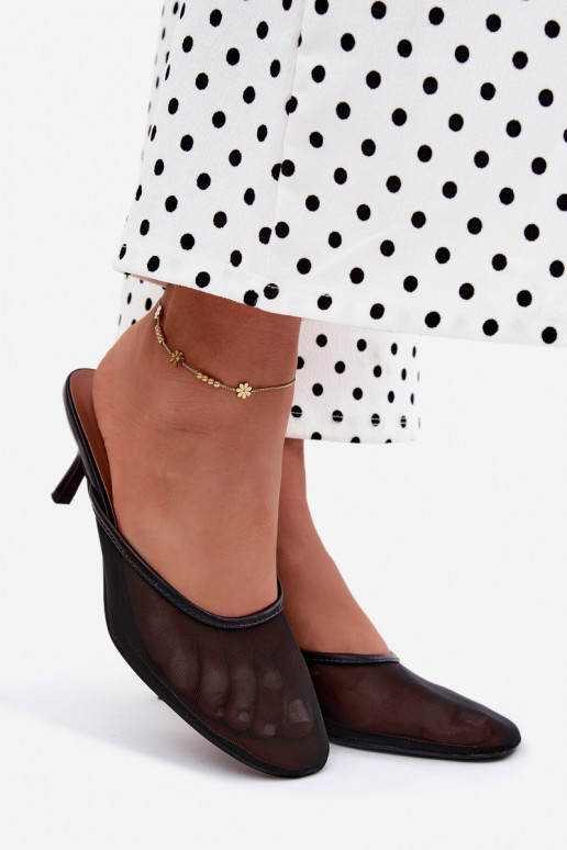Chaussons en mesh noirs à talons fins Calmio