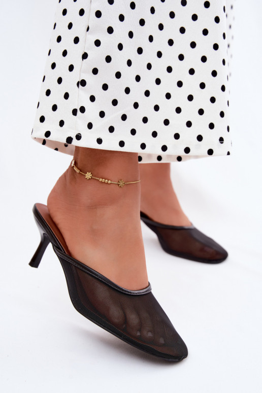 Chaussons en mesh noirs à talons fins Calmio