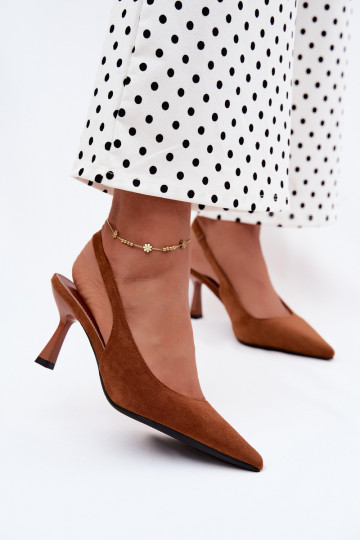 Sandales pour femmes brunes avec talons fins en daim synthétique Saria 2