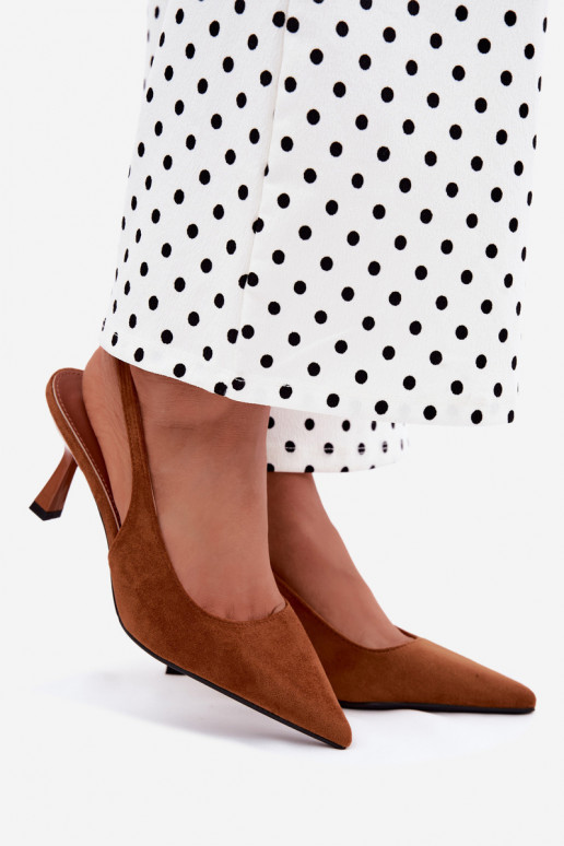 Sandales pour femmes brunes avec talons fins en daim synthétique Saria