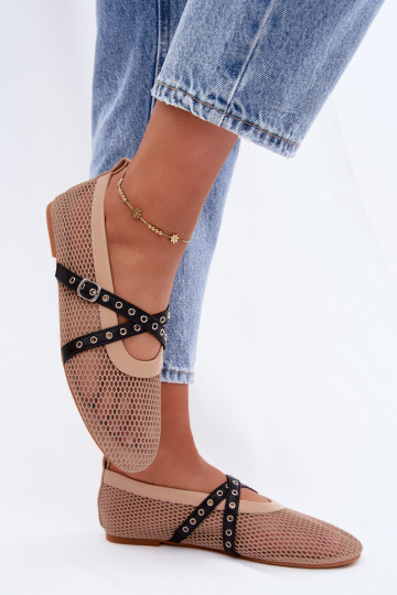 Ballerines en mesh avec brides en couleur sable Salliroe