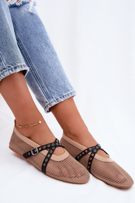 Ballerines en mesh avec brides en couleur sable Salliroe