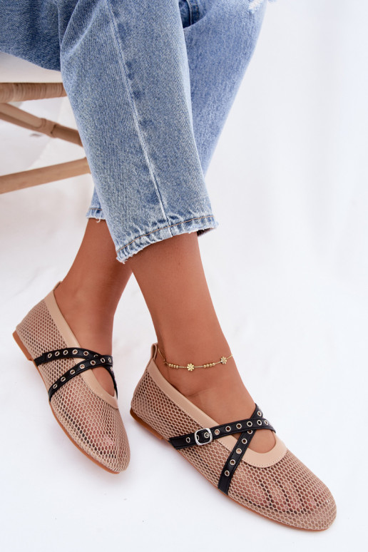 Ballerines en mesh avec brides en couleur sable Salliroe