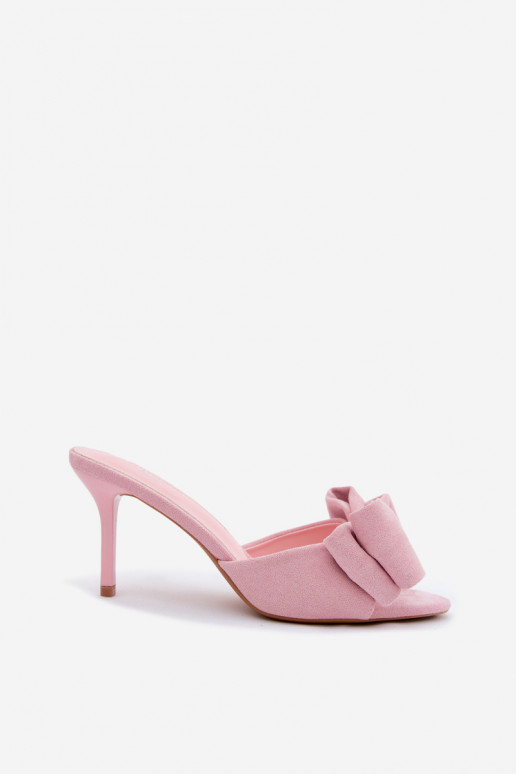 Chaussons roses pour femmes à talons fins et nœuds en daim synthétique Tai turignolia
