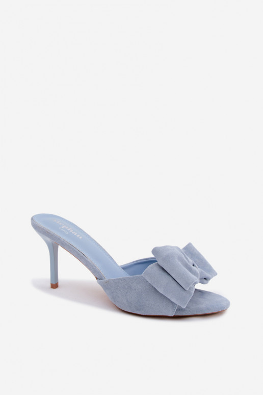 Chaussons pour femmes à talons fins et nœuds en suédine bleue Tai turignolia