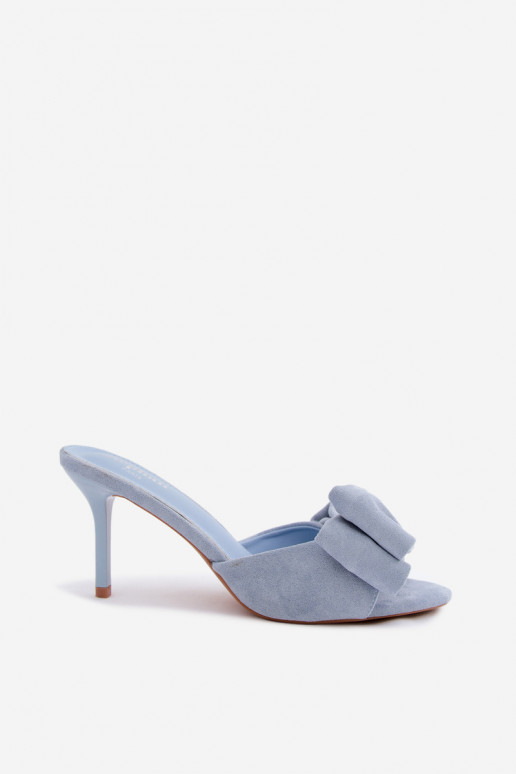 Chaussons pour femmes à talons fins et nœuds en suédine bleue Tai turignolia