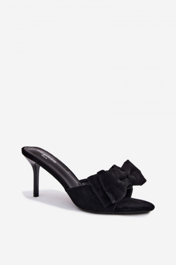 Chaussons noirs pour femmes à talons fins et nœuds en daim synthétique Tai turignolia 2