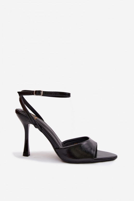 Sandales noires pour femmes à talons fins en cuir synthétique Palmer