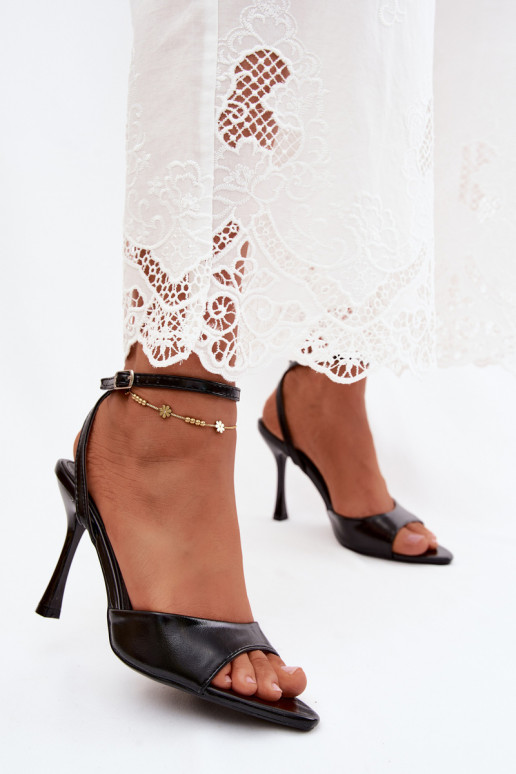 Sandales noires pour femmes à talons fins en cuir synthétique Palmer
