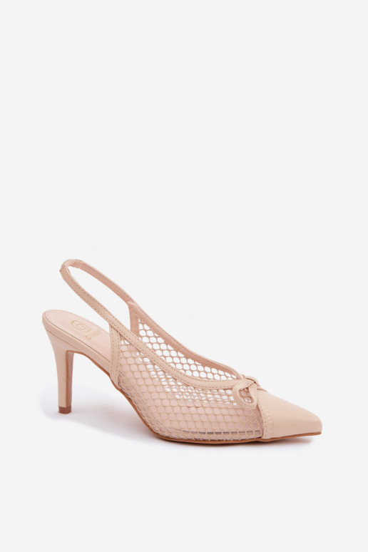 Sandales en mesh beiges à talons fins et nœuds Moona
