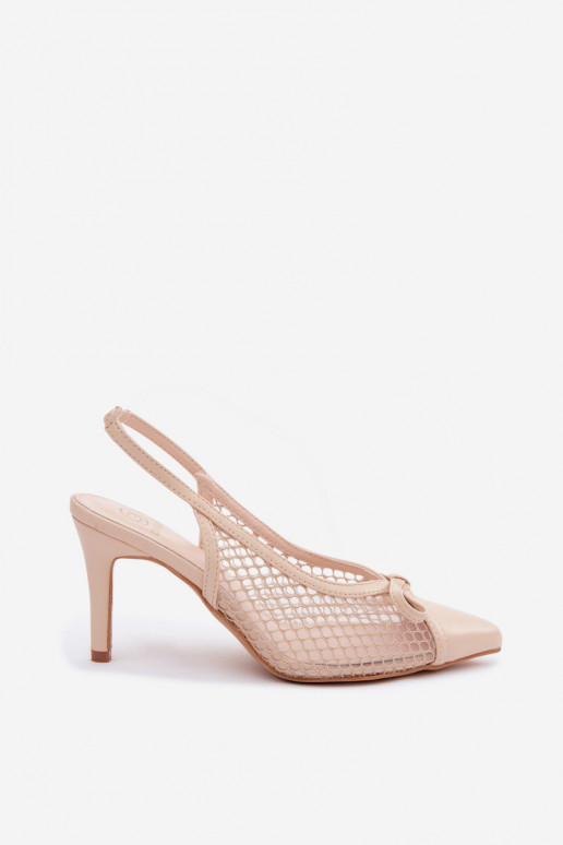 Sandales en mesh beiges à talons fins et nœuds Moona