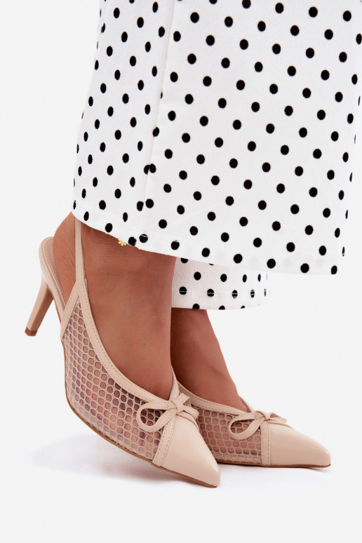 Sandales en mesh beiges à talons fins et nœuds Moona