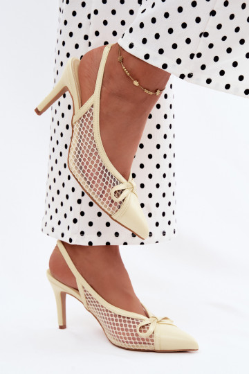 Sandales en maille avec talons fins et nœuds en jaune Moona