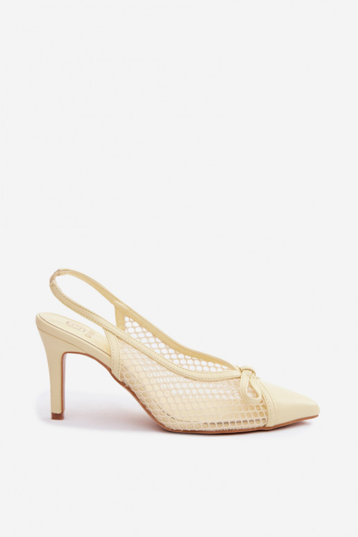 Sandales en maille avec talons fins et nœuds en jaune Moona