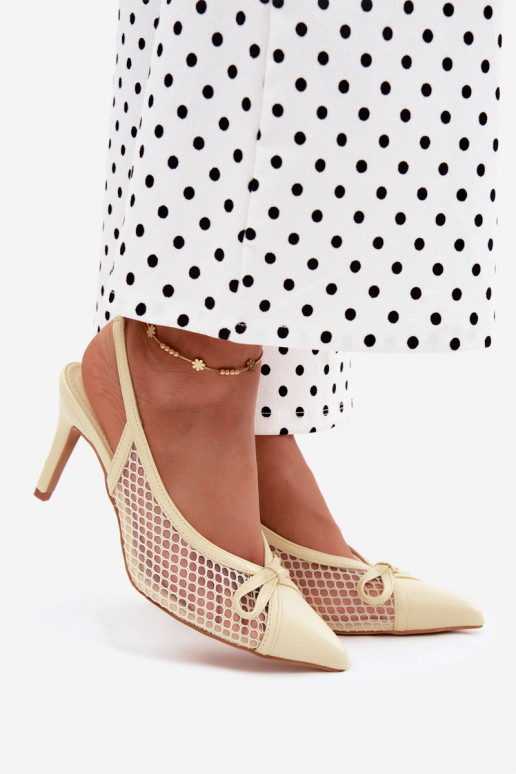 Sandales en maille avec talons fins et nœuds en jaune Moona