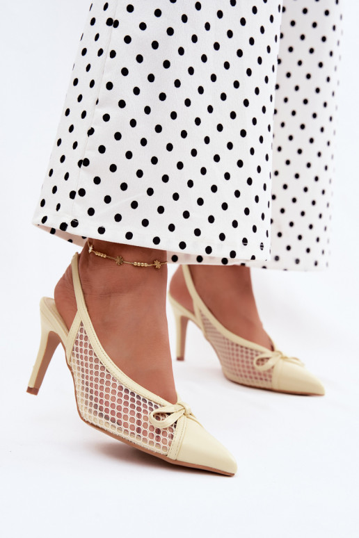 Sandales en maille avec talons fins et nœuds en jaune Moona