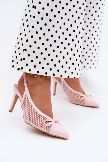 Sandales en maille avec talons fins et nœuds en rose Moona