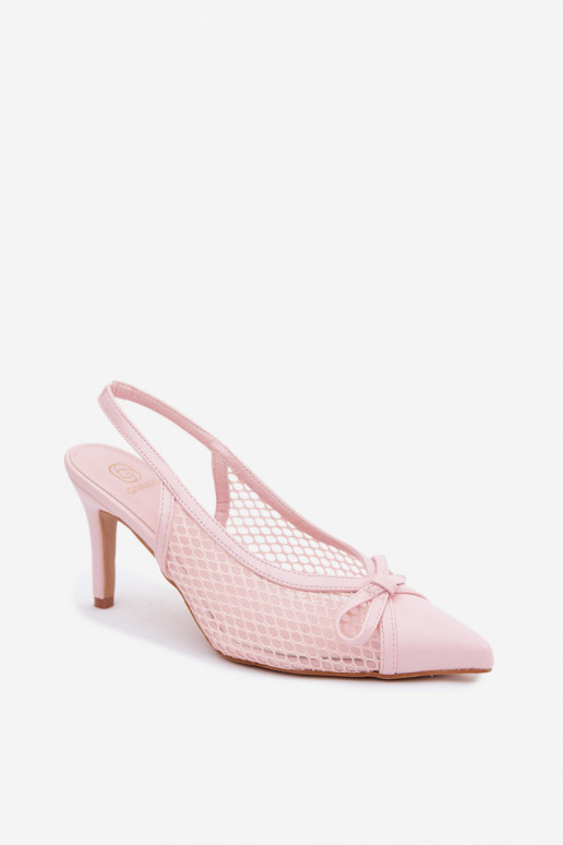 Sandales en maille avec talons fins et nœuds en rose Moona