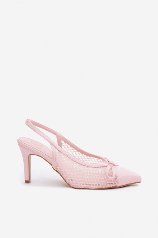 Sandales en maille avec talons fins et nœuds en rose Moona