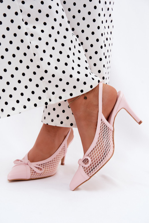 Sandales en maille avec talons fins et nœuds en rose Moona