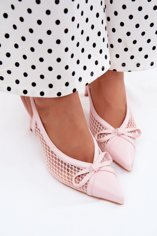 Sandales en maille avec talons fins et nœuds en rose Moona