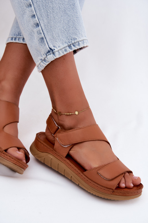 Sandales brunes pour femmes avec plateforme et fermetures adhésives