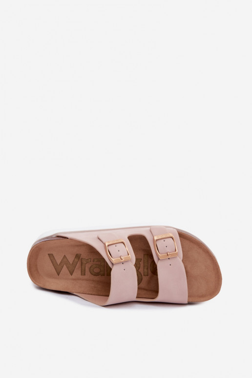 Chaussons roses pour femmes avec plateforme et boucles