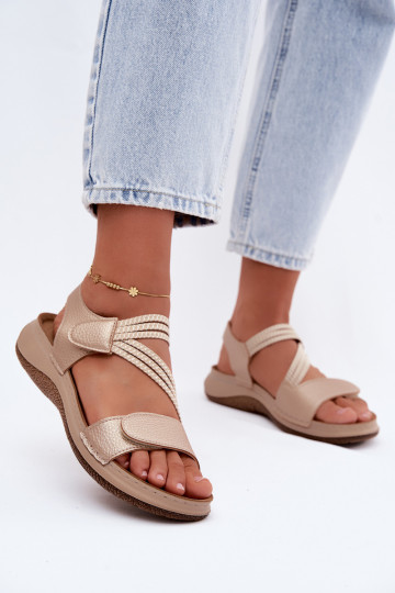 Sandales dorées pour femmes avec brides élastiques 2