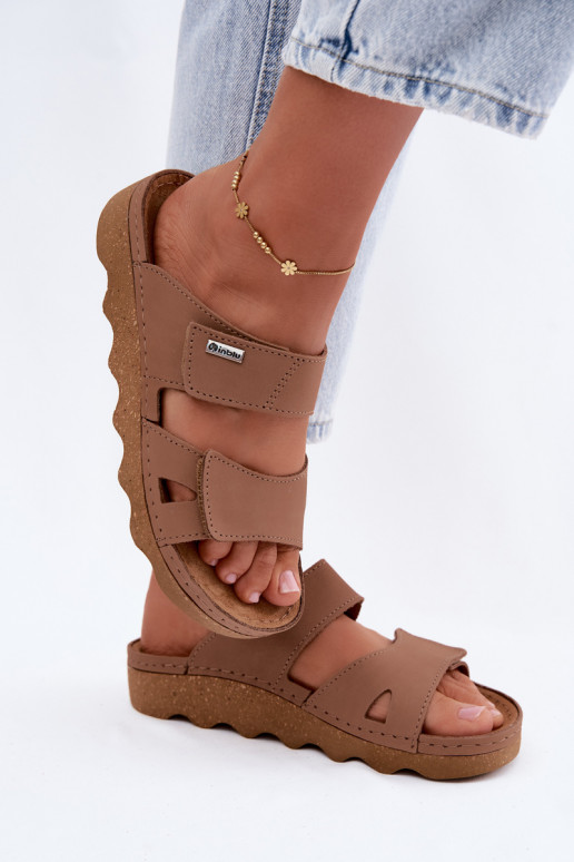 Chaussons en cuir marron avec fermeture adhésive Inblu