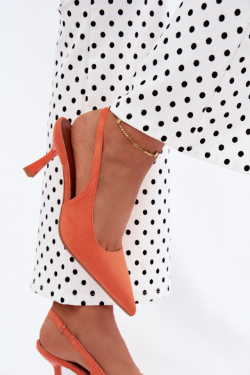 Sandales pour femmes avec talons fins en daim synthétique orange Saria