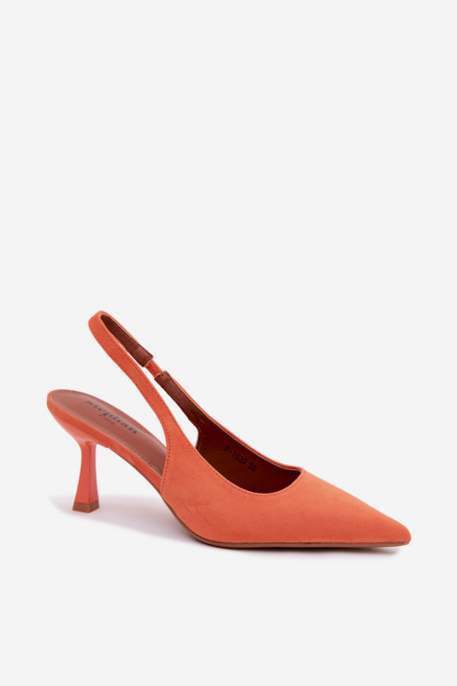 Sandales pour femmes avec talons fins en daim synthétique orange Saria