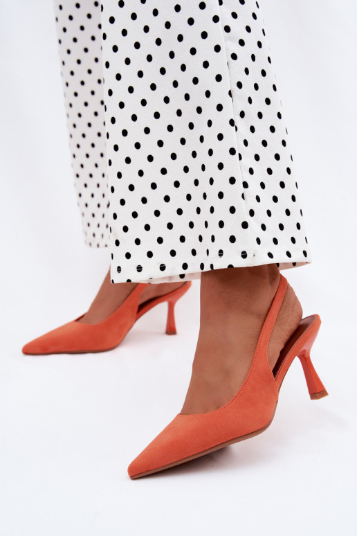 Sandales pour femmes avec talons fins en daim synthétique orange Saria
