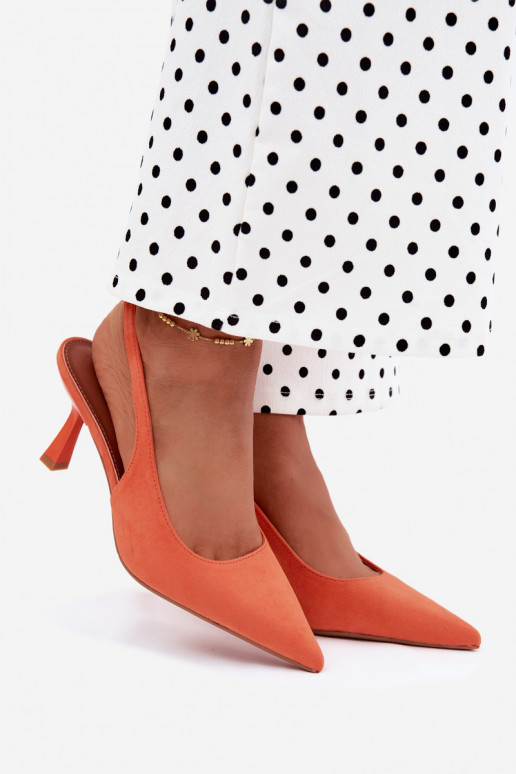 Sandales pour femmes avec talons fins en daim synthétique orange Saria