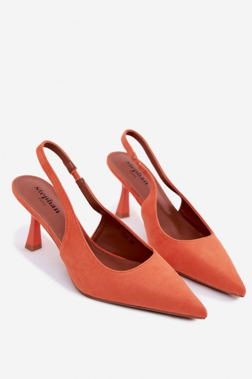 Sandales pour femmes avec talons fins en daim synthétique orange Saria