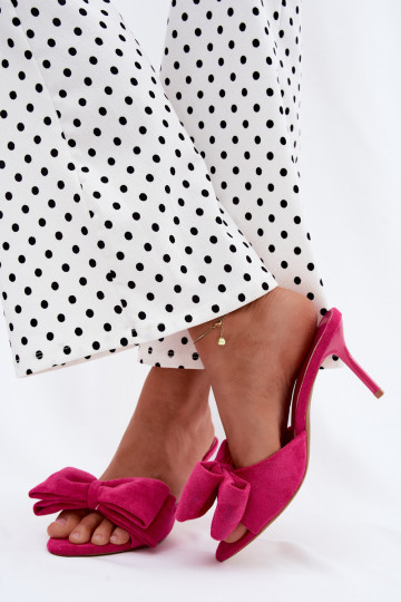 Chaussons pour femmes avec talons fins et nœuds en daim synthétique rose Tai turignolia 2