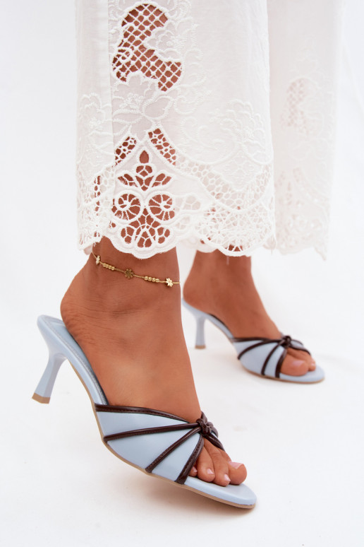 Chaussons pour femmes avec talons fins en simili cuir bleu Orchidia