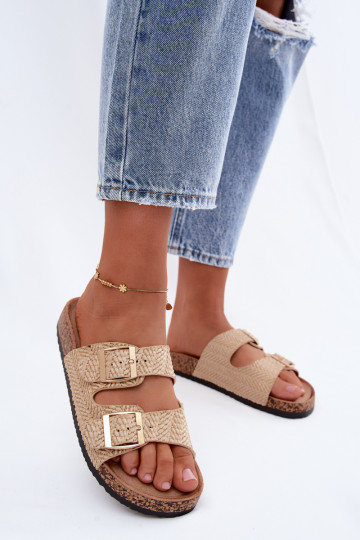 Chaussons pour femmes avec tresses et boucles dorées en couleur sable Tai turignovia 2