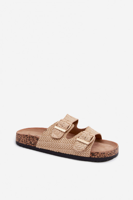Chaussons pour femmes avec tresses et boucles dorées en couleur sable Tai turignovia