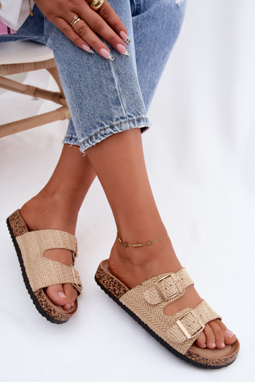 Chaussons pour femmes avec tresses et boucles dorées en couleur sable Tai turignovia