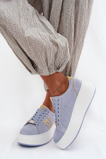 Chaussures modèle baskets Féminin avec une plateforme daim natureloÀa couleur bleue Salima 2