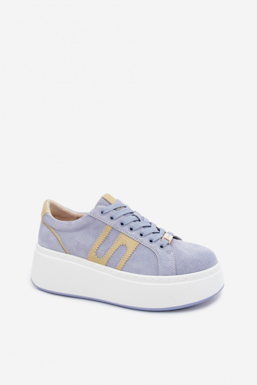 Chaussures modèle baskets Féminin avec une plateforme daim natureloÀa couleur bleue Salima