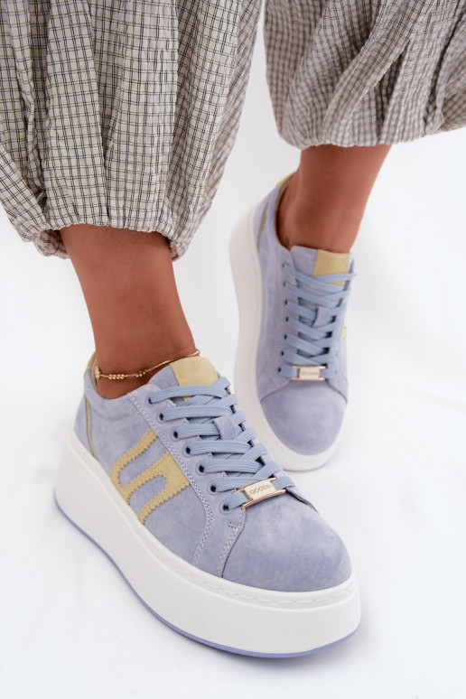 Chaussures modèle baskets Féminin avec une plateforme daim natureloÀa couleur bleue Salima