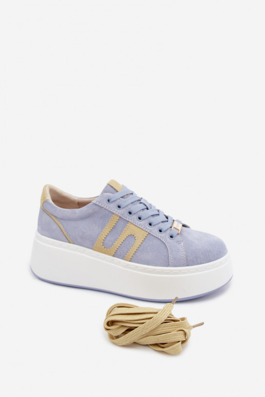 Chaussures modèle baskets Féminin avec une plateforme daim natureloÀa couleur bleue Salima