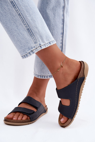 Pantoufles en cuir Féminin Inblu AA0005GU bleu foncé
