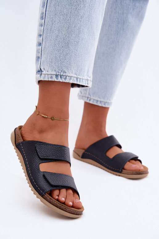 Pantoufles en cuir Féminin Inblu AA0005GU bleu foncé