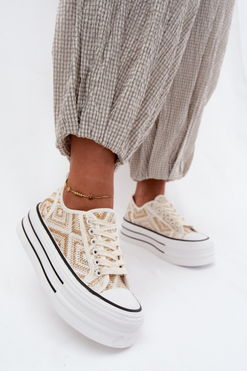 Faible Chaussures de loisirs avec une plateforme Blanc-couleur dorée Medina 2