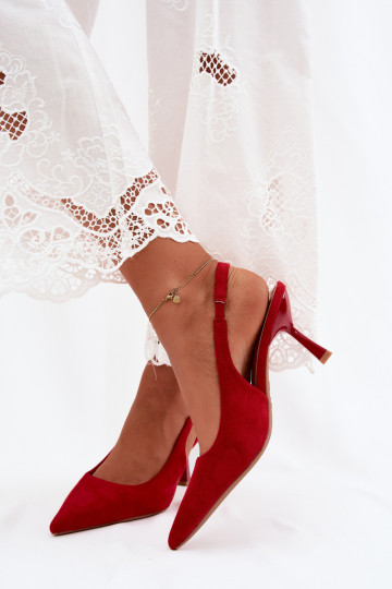 Sandales pour femmes à talons fins en suédine rouge Saria 2
