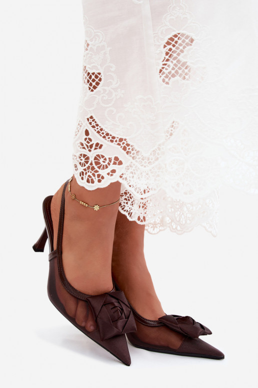 Sandales en mesh avec ornements et talons en chocolat Jasmina