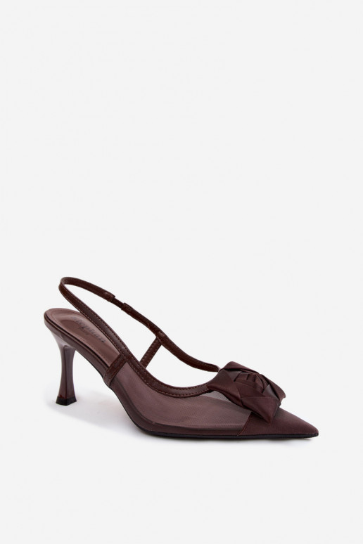 Sandales en mesh avec ornements et talons en chocolat Jasmina