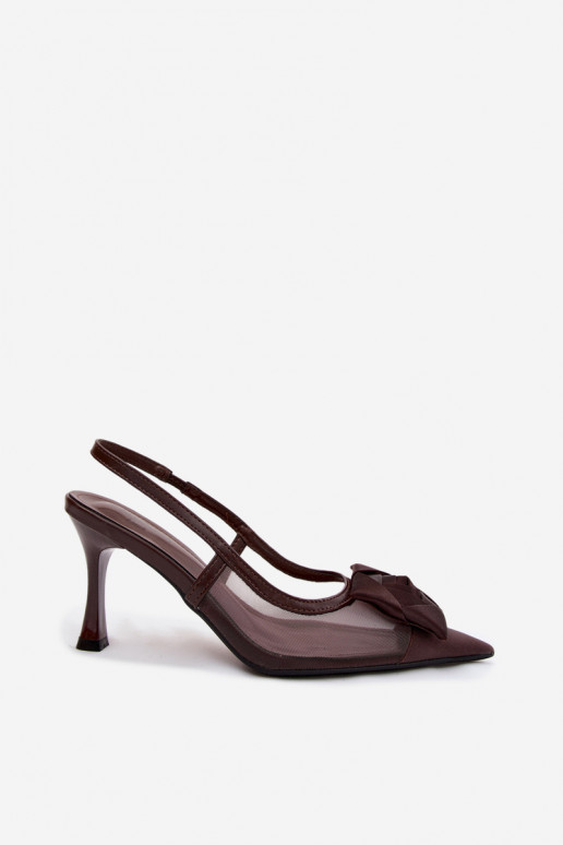 Sandales en mesh avec ornements et talons en chocolat Jasmina